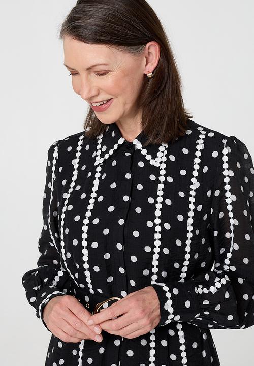 Stella Morgan - Long Sleeve Button Through Maxi Polka Dot - Multi Black
