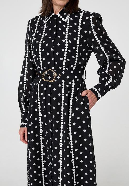 Stella Morgan - Long Sleeve Button Through Maxi Polka Dot - Multi Black