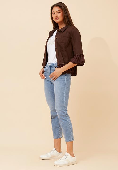 Stella Morgan - Half Sleeve With Frill Button Through Frill Jacket - Chocolate