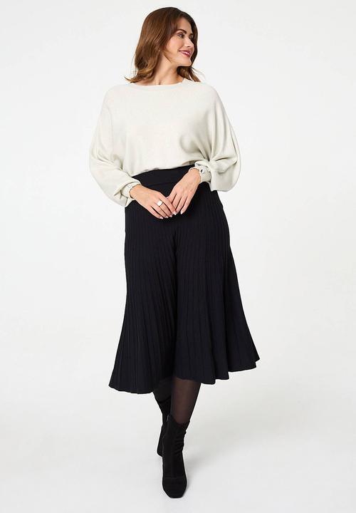 Stella Morgan - High Waisted Knitted A-Line Skirt - Black