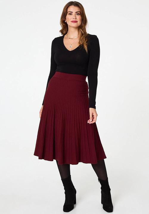 Stella Morgan - High Waisted Knitted A-Line Skirt - Wine