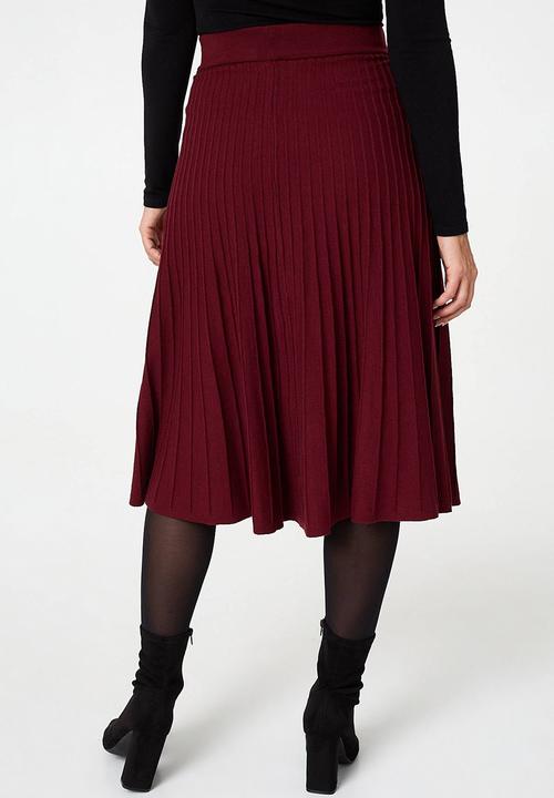 Stella Morgan - High Waisted Knitted A-Line Skirt - Wine