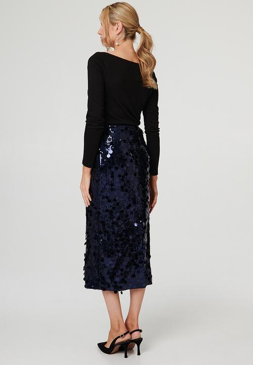 Stella Morgan - High Waist A-Line Sequin Maxi Skirt - Navy