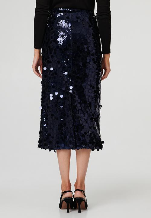 Stella Morgan - High Waist A-Line Sequin Maxi Skirt - Navy