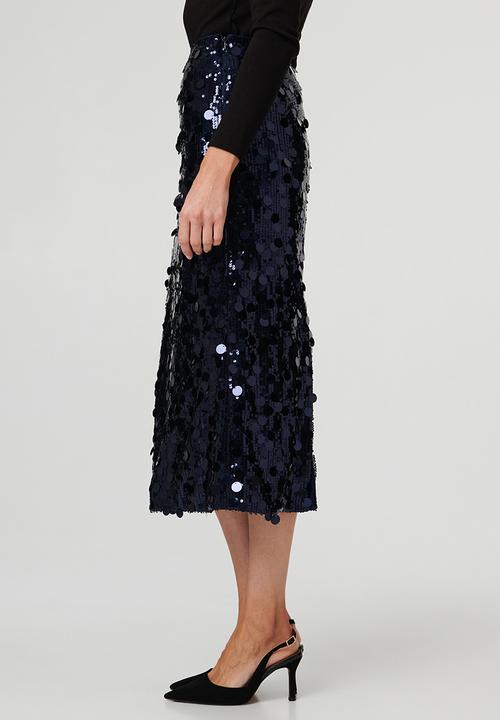 Stella Morgan - High Waist A-Line Sequin Maxi Skirt - Navy