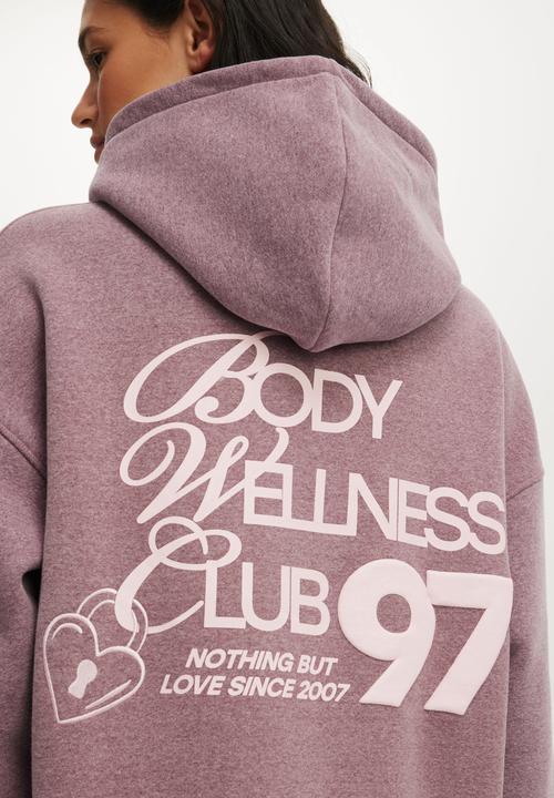 Cotton On - Plush Premium Graphic Hoodie - Pickled Beet Marle/With Love
