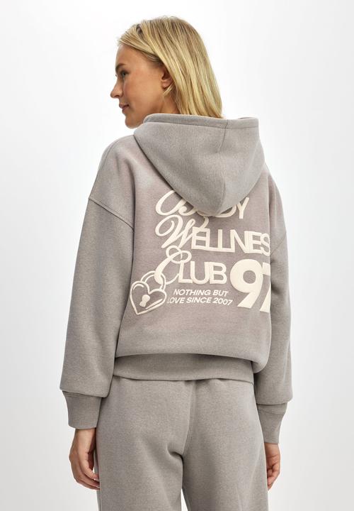 Cotton On - Plush Premium Graphic Hoodie - Mocha Marle/With Love