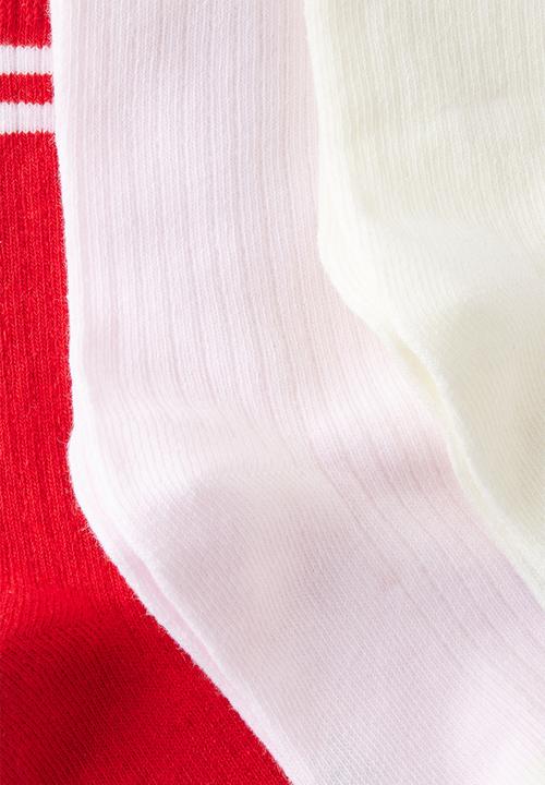 Cotton On - 3Pk Crew Socks - Tea Party Pink/Varsity Red Two Stripe 1