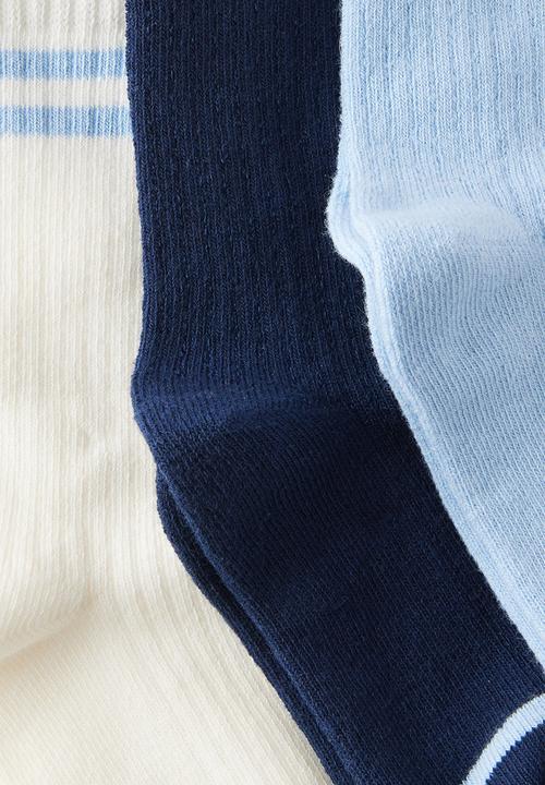 Cotton On - 3Pk Crew Socks - Dawn Blue/Squid Ink Two Stripe 1