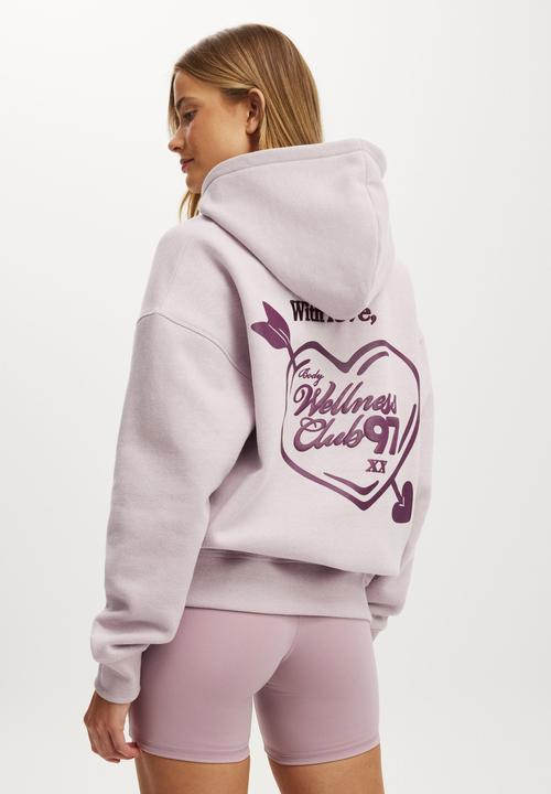 Cotton On - Plush Premium Graphic Hoodie - Dawn Pink Marle/With Love