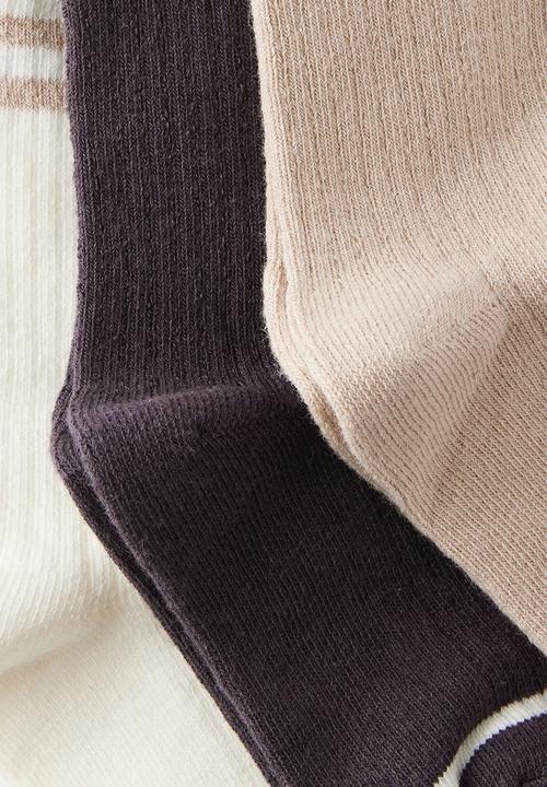Cotton On - 3Pk Crew Socks - Phantom/Rainy Day Two Stripe 1