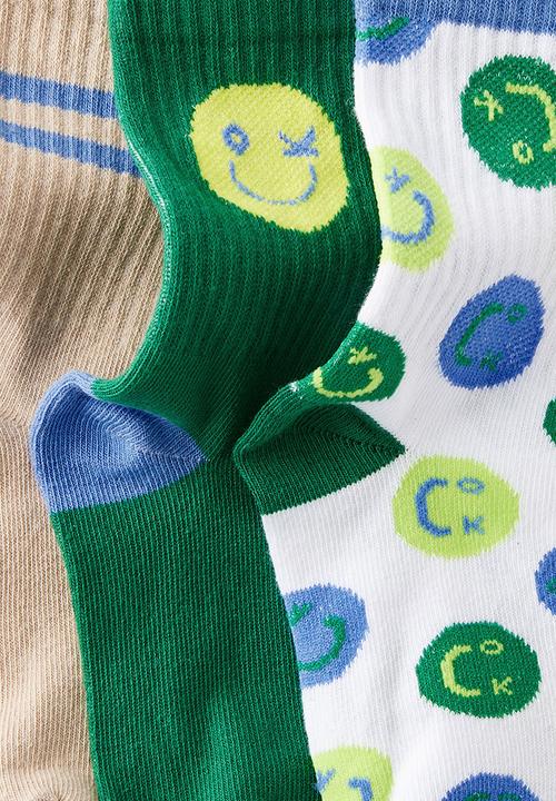 Cotton On - 3Pk Crew Socks - Deep Mint/Rainy Day Fun Day 1