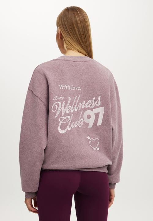 Cotton On - Plush Graphic Crew Sweatshirt - Pickled Beet Marle/With Love