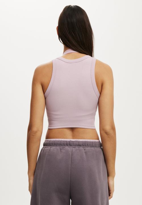 Cotton On - Active Rib Curved Hem Tank - Dawn Pink