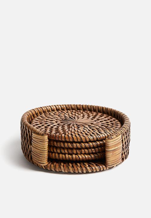 H&M - 4-pack rattan coasters - beige
