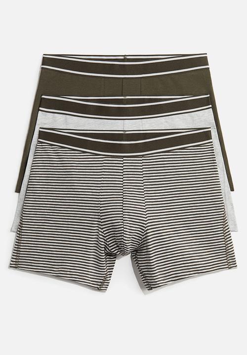 H&M - 3 pack mid trunks - khaki green striped