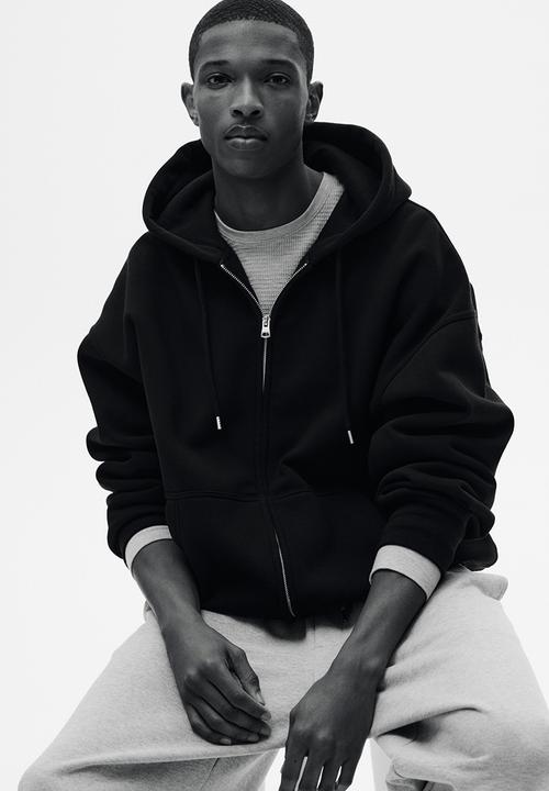 Oversized fit zip-through hoodie - black - 1304549001