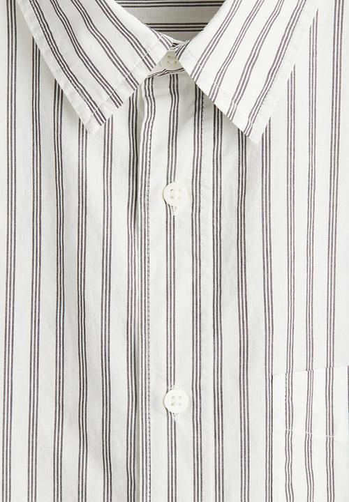 H&M - Loose fit poplin shirt - white & grey striped