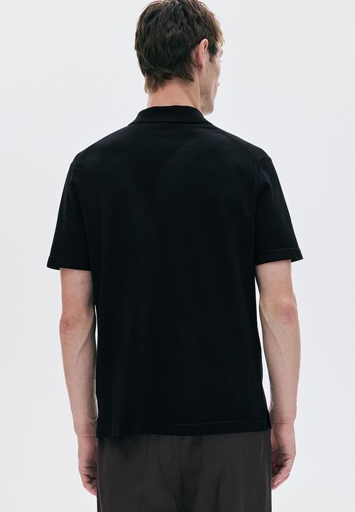 H&M - Regular fit knitted short-sleeved shirt - black