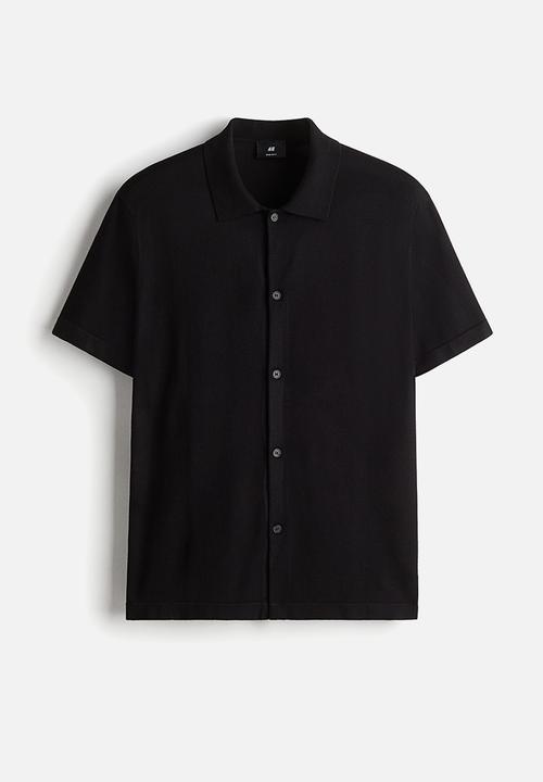 H&M - Regular fit knitted short-sleeved shirt - black