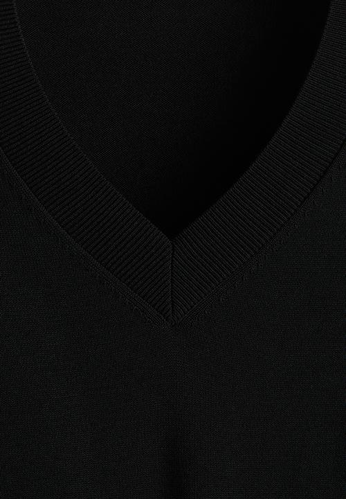 H&M - Regular fit fine-knit v-neck T-shirt - black