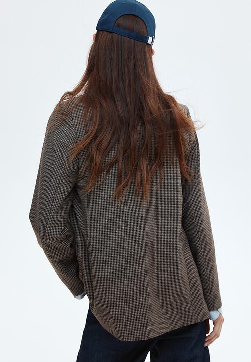 H&M - Double-breasted blazer - dark brown/checked
