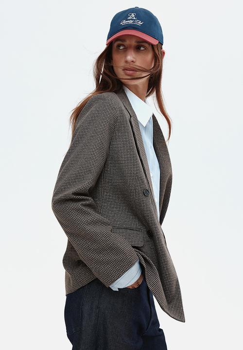 H&M - Double-breasted blazer - dark brown/checked
