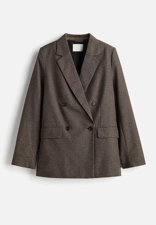 H&M - Double-breasted blazer - dark brown/checked