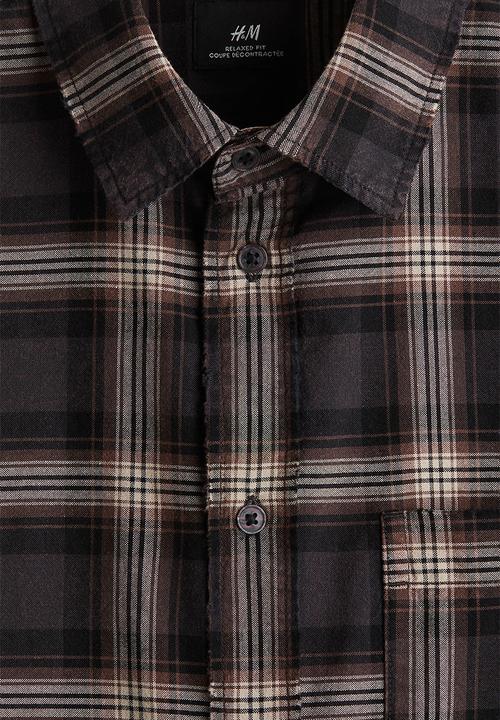 H&M - Loose fit shirt - grey & brown checked