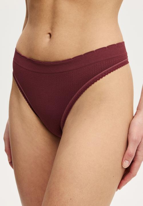 Cotton On - Seamless High Cut G String Brief - Burnt Apple Texture