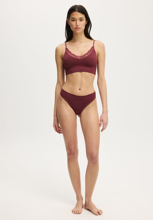 Cotton On - Seamless High Cut G String Brief - Burnt Apple Texture