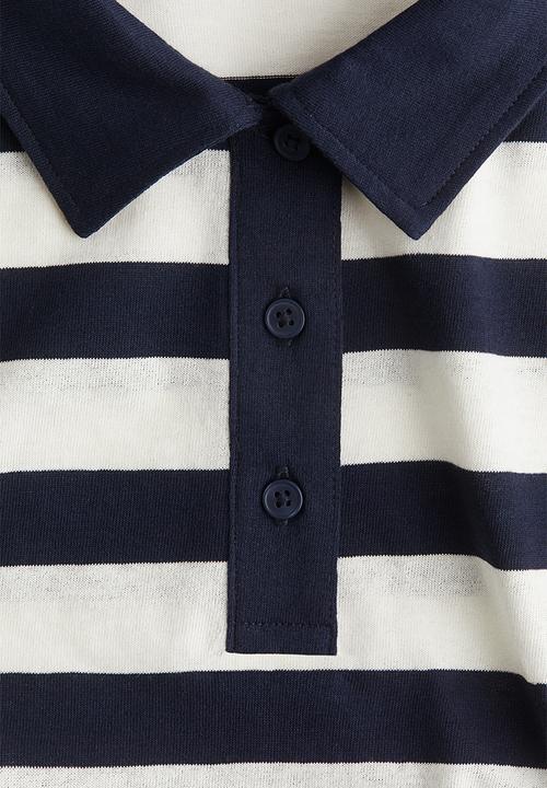H&M - Cotton polo shirt - white & dark blue striped