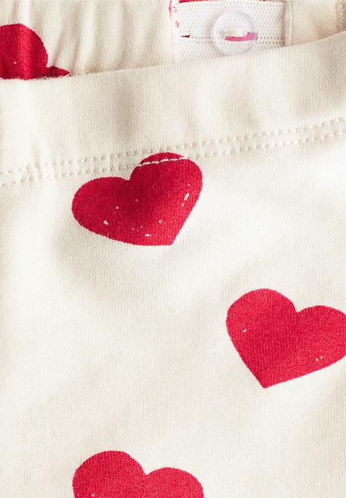 H&M - Brushed-inside leggings -cream/hearts