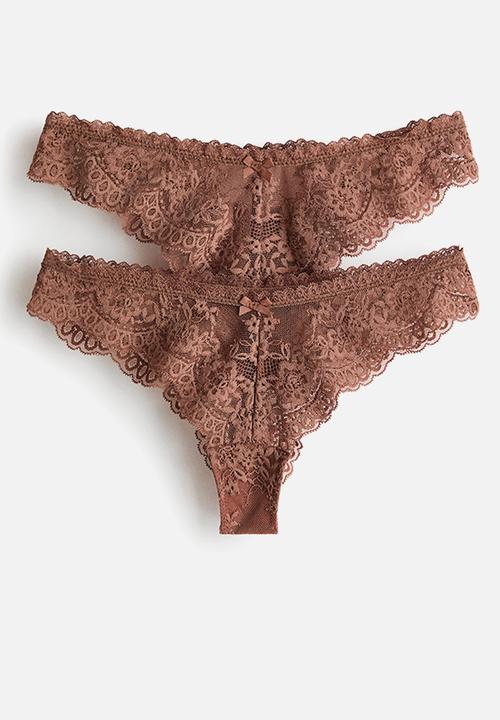 H&M - 2-Pack lace brazilian briefs - brown