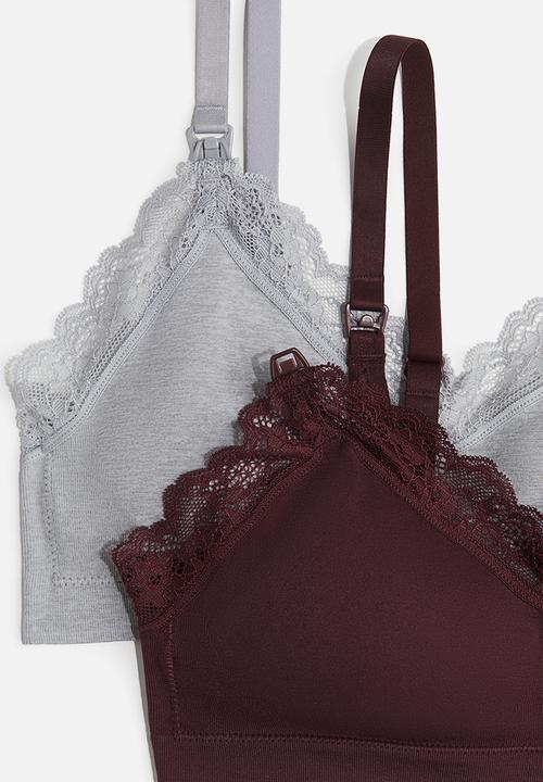 H&M - Mama 2-pack seamless padded nursing bras - burgundy/light grey marl