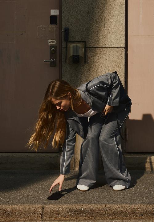 H&M - Wide drawstring trousers - grey pinstriped