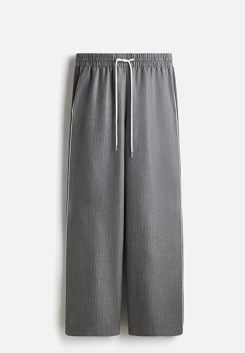 H&M - Wide drawstring trousers - grey pinstriped