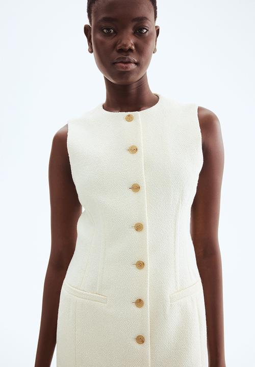 H&M - Long button-front bouclé dress - cream