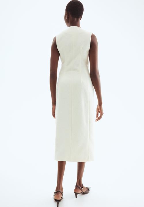 H&M - Long button-front bouclé dress - cream