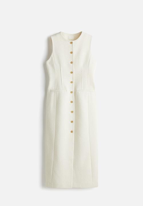 H&M - Long button-front bouclé dress - cream