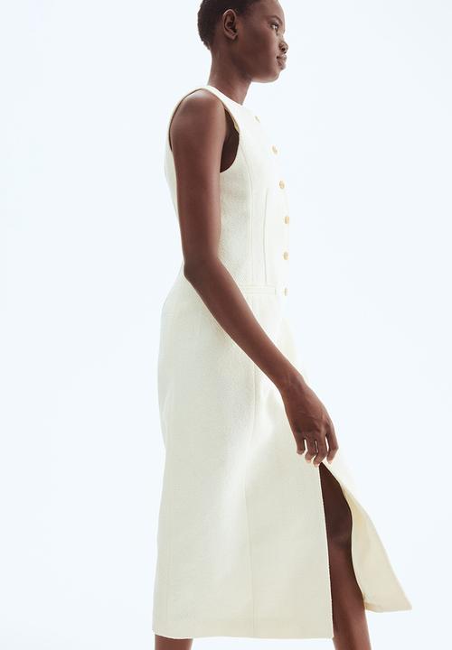 H&M - Long button-front bouclé dress - cream