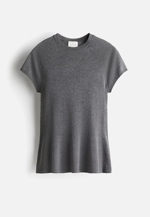 H&M - Fine-knit peplum top - grey marl