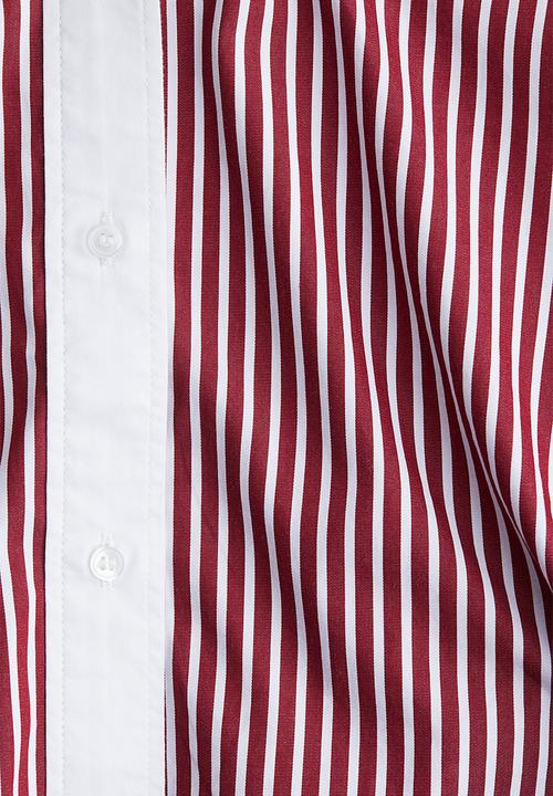 H&M - Short poplin shirt - white & burgundy striped