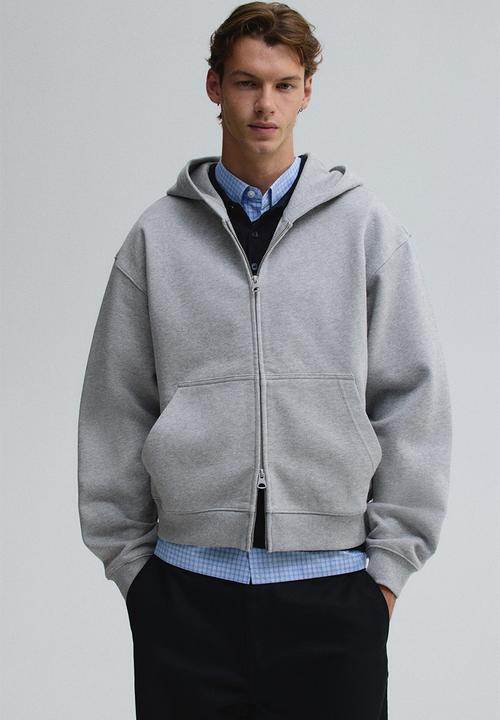 Loose fit boxy-style zip-through hoodie - grey marl - 1300648004