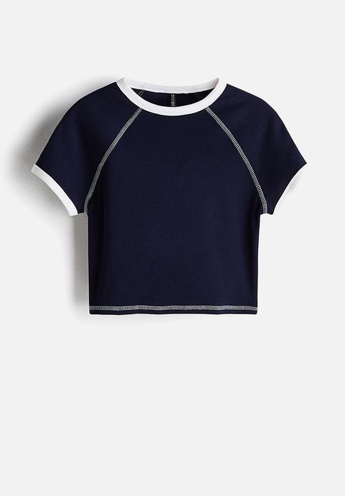Cropped t-shirt - navy blue - 1297870002