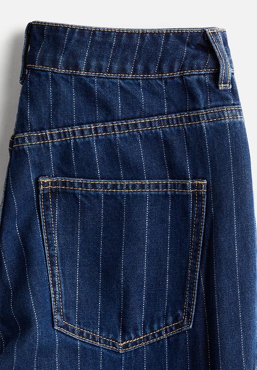 H&M - Wide ultra high turn-up jeans - denim blue pinstriped