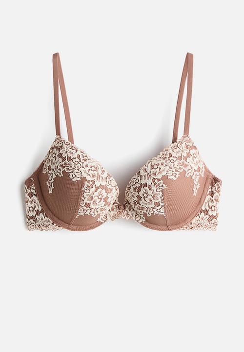 H&M - Lace push-up bra - light brown & cream