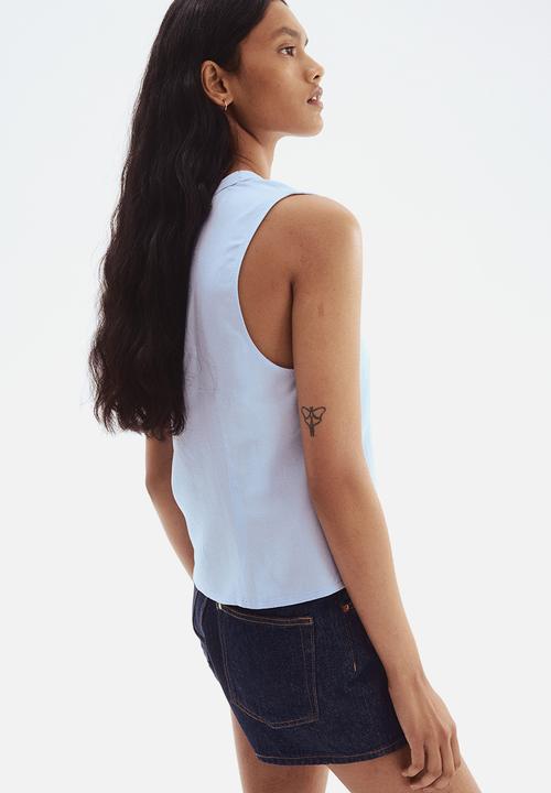 H&M - Sleeveless linen-blend blouse -  light blue