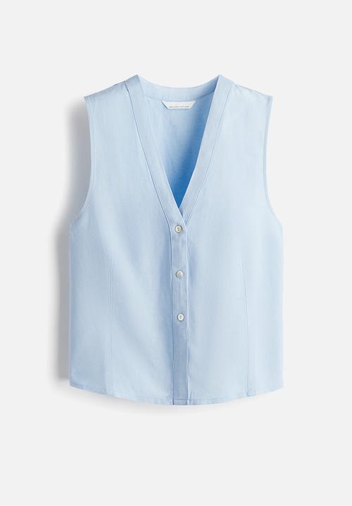 H&M - Sleeveless linen-blend blouse -  light blue