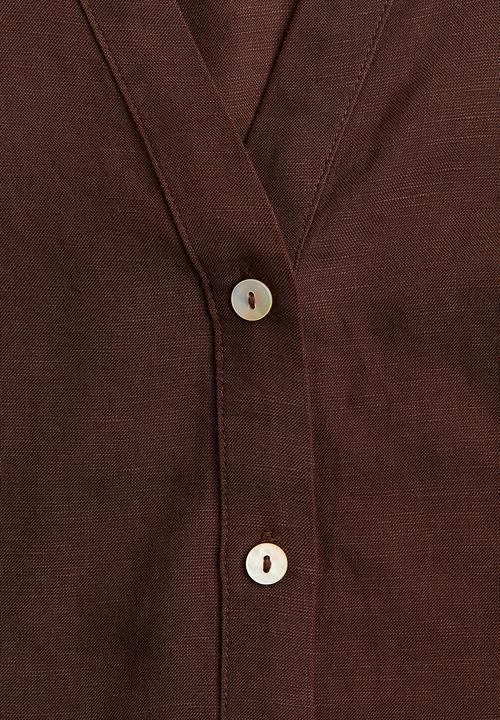 H&M - Sleeveless linen-blend blouse - dark brown